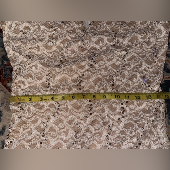 NWOT B Darlin Juniors Beige Sequins Lace Formal Long Dress Sweetheart Size 15/16 - Picture 9 of 11